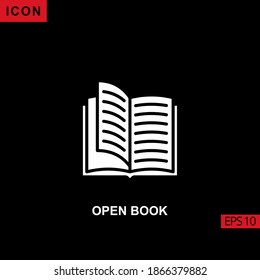 Icon open book vector on black background. Illustration Filled, glyph or flat icon for graphic, print media interfaces and web design.