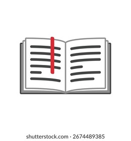 Ícone de um livro aberto com linhas de texto visíveis. Símbolo vetorial simples para leitura, conhecimento, literatura, estudo ou educação em estilo mínimo.
