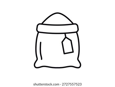Icon of an open burlap sack with a label filled with flour or grain