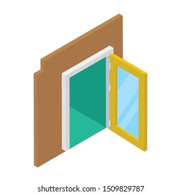 
Icon of an open door icon in isometric design.
