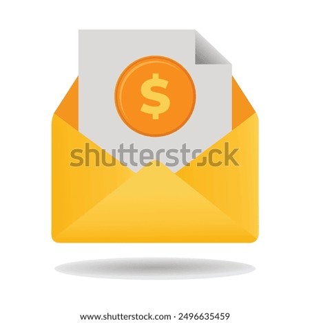 Icon of an open envelope with money. Dollar accounts. Salary, earnings and savings concept
