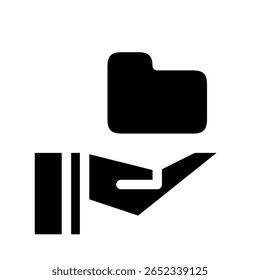 icon of an open hand offering a folder. Suitable for representing file management, folder sharing, digital storage, cloud access, team collaboration, or data support.
