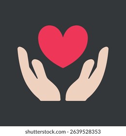 Icon of open hands holding a heart, symbolizing love, support, charity, and care for International Charity Day.