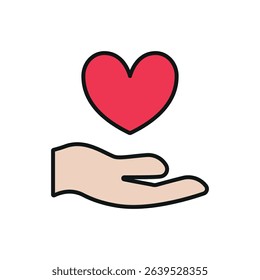 Icon of open hands holding a heart, symbolizing love, support, charity, and care for International Charity Day.