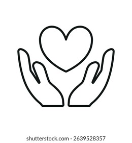 Icon of open hands holding a heart, symbolizing love, support, charity, and care for International Charity Day.