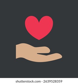 Icon of open hands holding a heart, symbolizing love, support, charity, and care for International Charity Day.
