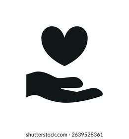 Icon of open hands holding a heart, symbolizing love, support, charity, and care for International Charity Day.