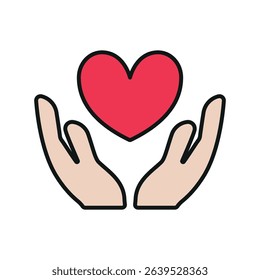 Icon of open hands holding a heart, symbolizing love, support, charity, and care for International Charity Day.
