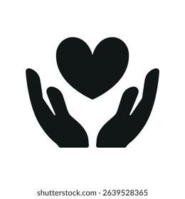 Icon of open hands holding a heart, symbolizing love, support, charity, and care for International Charity Day.