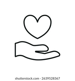 Icon of open hands holding a heart, symbolizing love, support, charity, and care for International Charity Day.