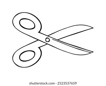 Ícone de tesoura aberta. Desenhado à mão doodle vetor em estilo de linha no fundo transparente. Desenho de esboço