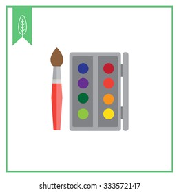 Icon of open watercolors box and brush