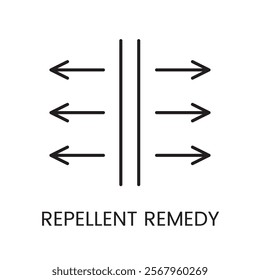 An icon of opposing horizontal arrows separated by a barrier in vector, symbolizing a repellent remedy effect, with an editable stroke.