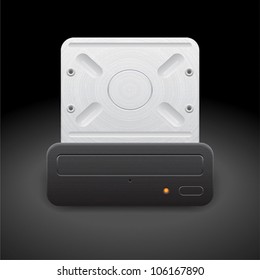 Icon for optical drive. Dark background. Vector saved as eps-10, file contains objects with transparency.