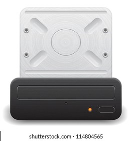 Icon for optical drive. White background. Vector saved as eps-10, file contains objects with transparency.