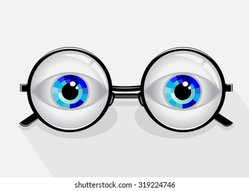 icon optics. Eyes of blue color and glasses