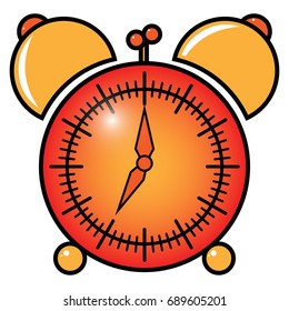 Icon Orange alarm clock. Clock with the alarm clock is shown at 7 am. It's time to go to school or work. Vector illustration alarm clock.