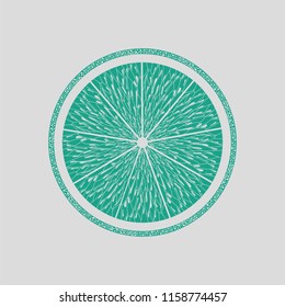 Icon of Orange. Gray background with green. Vector illustration.