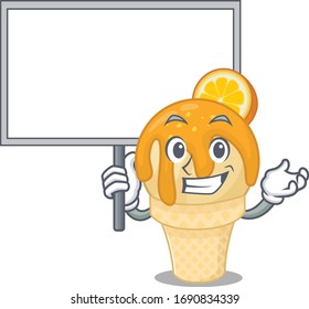 An icon of orange ice cream mascot design style bring a board
