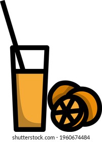 Icon Of Orange Juice Glass. Editable Bold Outline With Color Fill Design. Vector Illustration.
