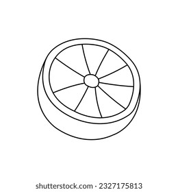 Icon orange Slice halbe. Symbol einer orangefarbenen Scheibe auf weißem Hintergrund. Vektorgrafik.