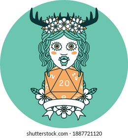 icon of orc druid character with natural twenty dice roll