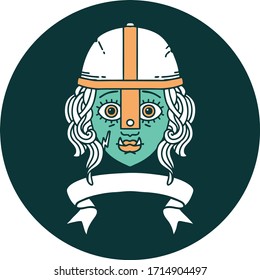 icon of orc fighter character face with banner