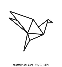 icon of origami paper bird with outline style