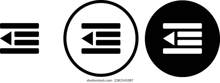 icon outdent indent black outline for web site design 
and mobile dark mode apps 
Vector illustration on a white background