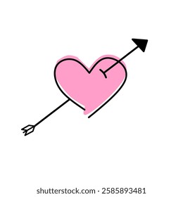 Icon outline love pink with arrow on white background