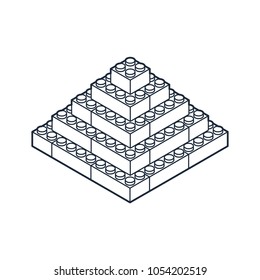 Icon of outline pyramid from building blocks of a children's designer on a white background. Vector illustration.