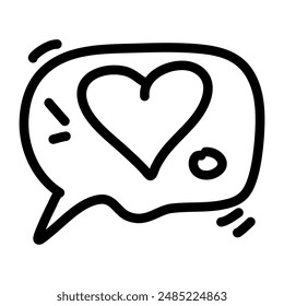 Icon Outline Speech Bubble Heart, symbolizing communication and love. The icon is surrounded by various decorative elements, enhancing its visual appeal