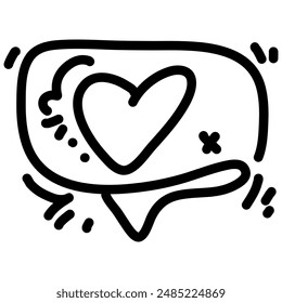 Icon Outline Speech Bubble Heart, symbolizing communication and love. The icon is surrounded by various decorative elements, enhancing its visual appeal