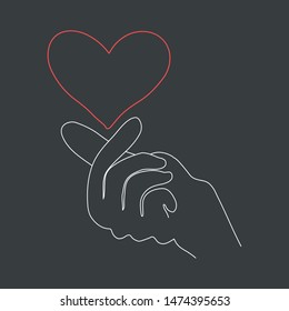 Icon in outline style. Fingers folded into heart symbol. Red heart. Vector illustration