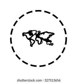 An Icon Outline within a dotted circle - World Map