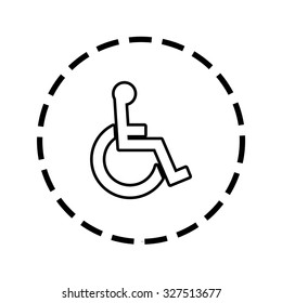An Icon Outline within a dotted circle - Wheelchair