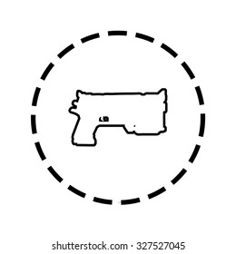 An Icon Outline within a dotted circle - Pistol