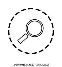 An Icon Outline within a dotted circle - Magnifying Glass