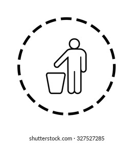 An Icon Outline within a dotted circle - Man with Bin