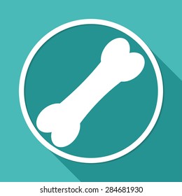 Icon Outlined Dog Bone on white circle with a long shadow