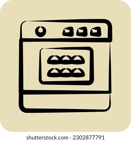 Icon Oven. geeignet für Bäckereisymbol. handgezeichnet. einfaches Design bearbeitbar. Designvorlage