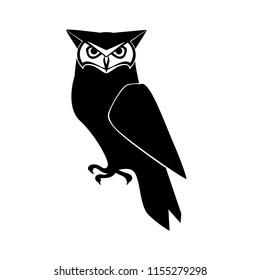 Icon owl. Flat sign owl. Isolated black logo owl on white background. Vector Illustration