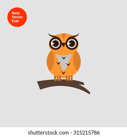 Icon of owl sitting on tree branch