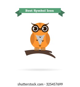 Icon of owl sitting on tree branch