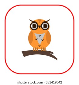 Icon of owl sitting on tree branch