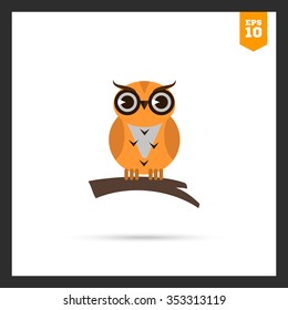 Icon of owl sitting on tree branch