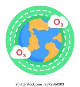 An icon of ozone layer over the world, flat round icon 