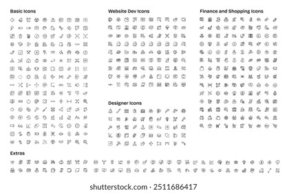 Icon pack for business, ecommerce, shopping, design, web development and all basic icon essentials 