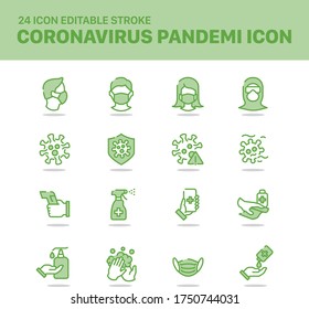 Icon Pack corona Virus Set für Infografik oder Website. Icon Covid-19 Symptome, Übertragung und Vorsichtsmaßnahmen Umriss-Symbole. Vektorgrafiken von Viruspandemien