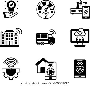 Icon Pack: Internet Of Things | Black fill Data Analytics thin line icon set. Data Analysis editable stroke icons.